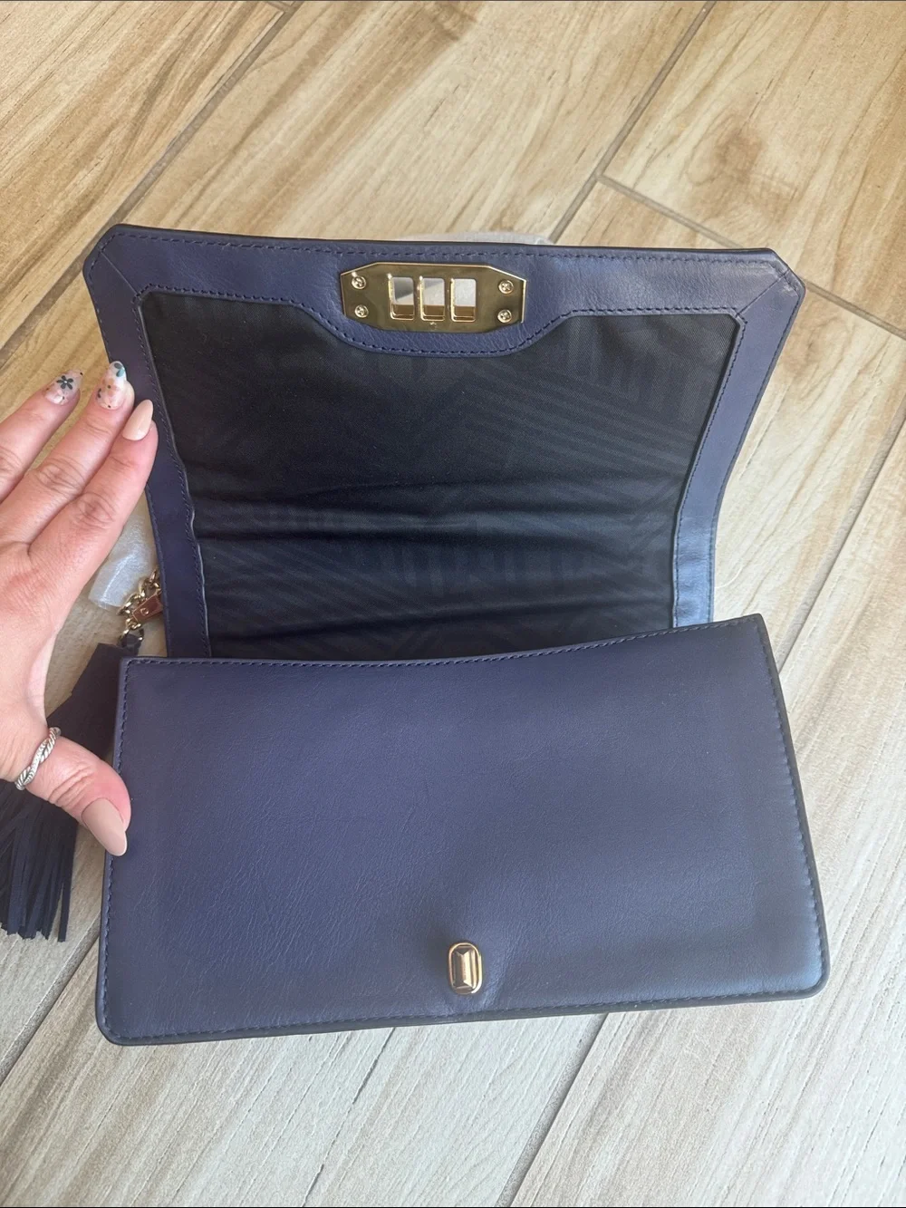 Rebecca Minkoff Navy Quilted Crossbody Bag with Tassel
